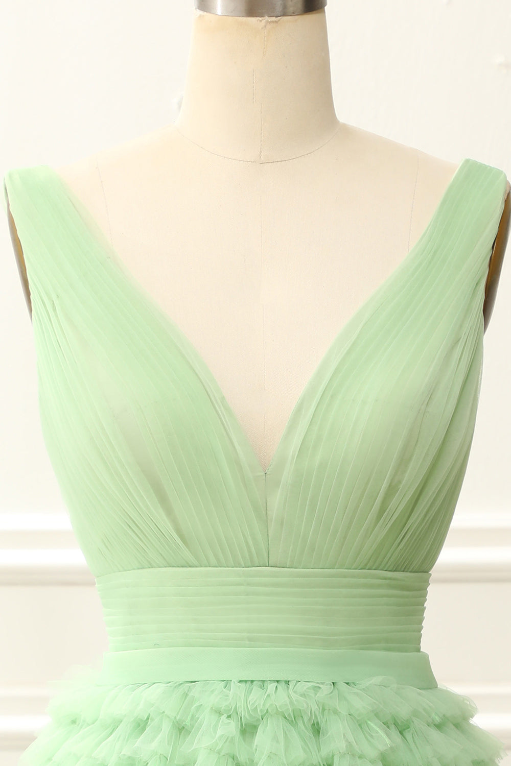 A Line Tulle V-Neck Homecoming Dress With Ruffles Pure Color