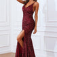 Mermaid Burgundy Sequins Prom Dress with Slit Sexy Evening Dresses Sparkly