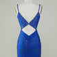 Royal Blue Beaded Spaghetti Straps Tight Homecoming Dress Sexy