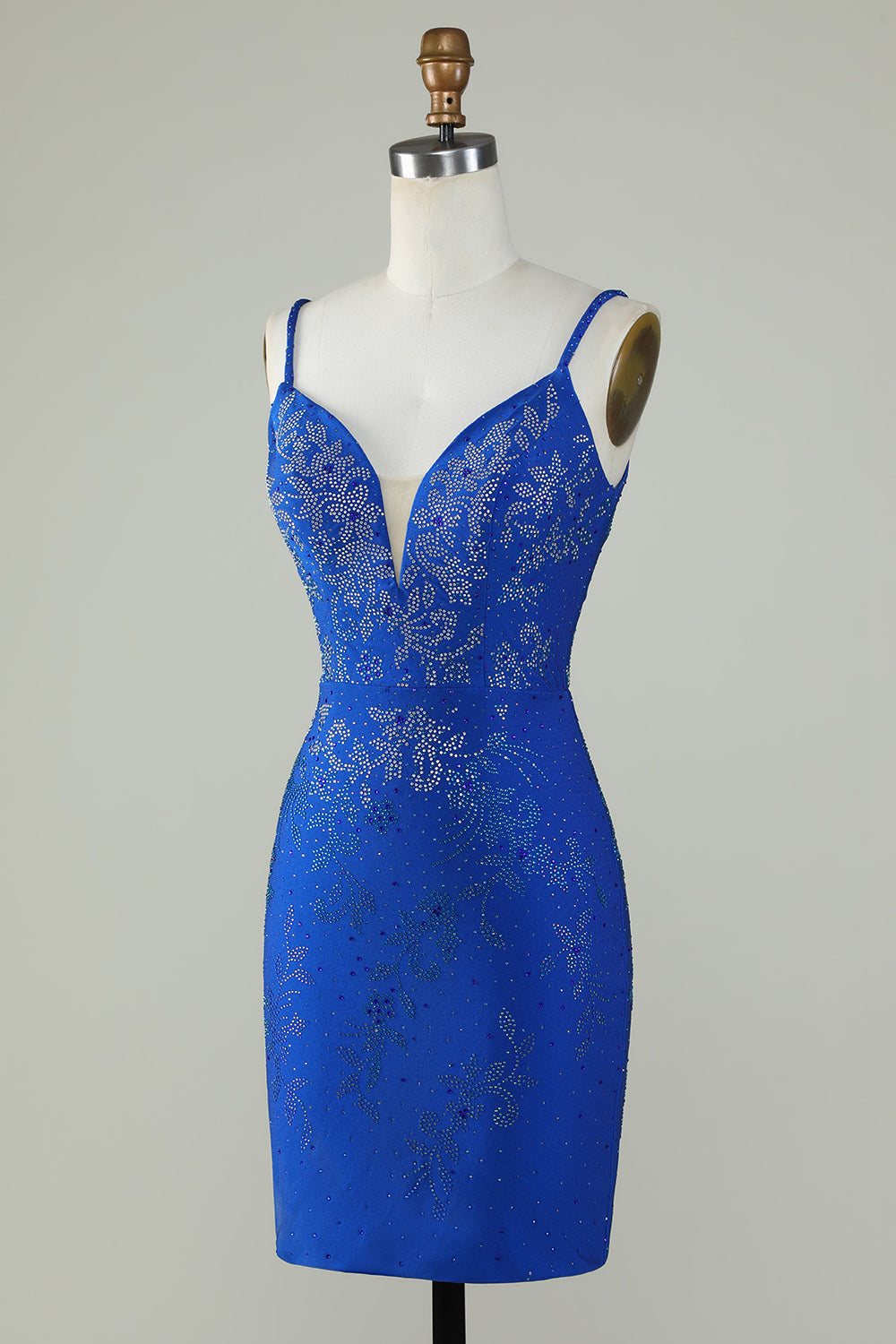 Royal Blue Beaded Spaghetti Straps Tight Homecoming Dress Sexy