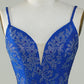 Royal Blue Beaded Spaghetti Straps Tight Homecoming Dress Sexy