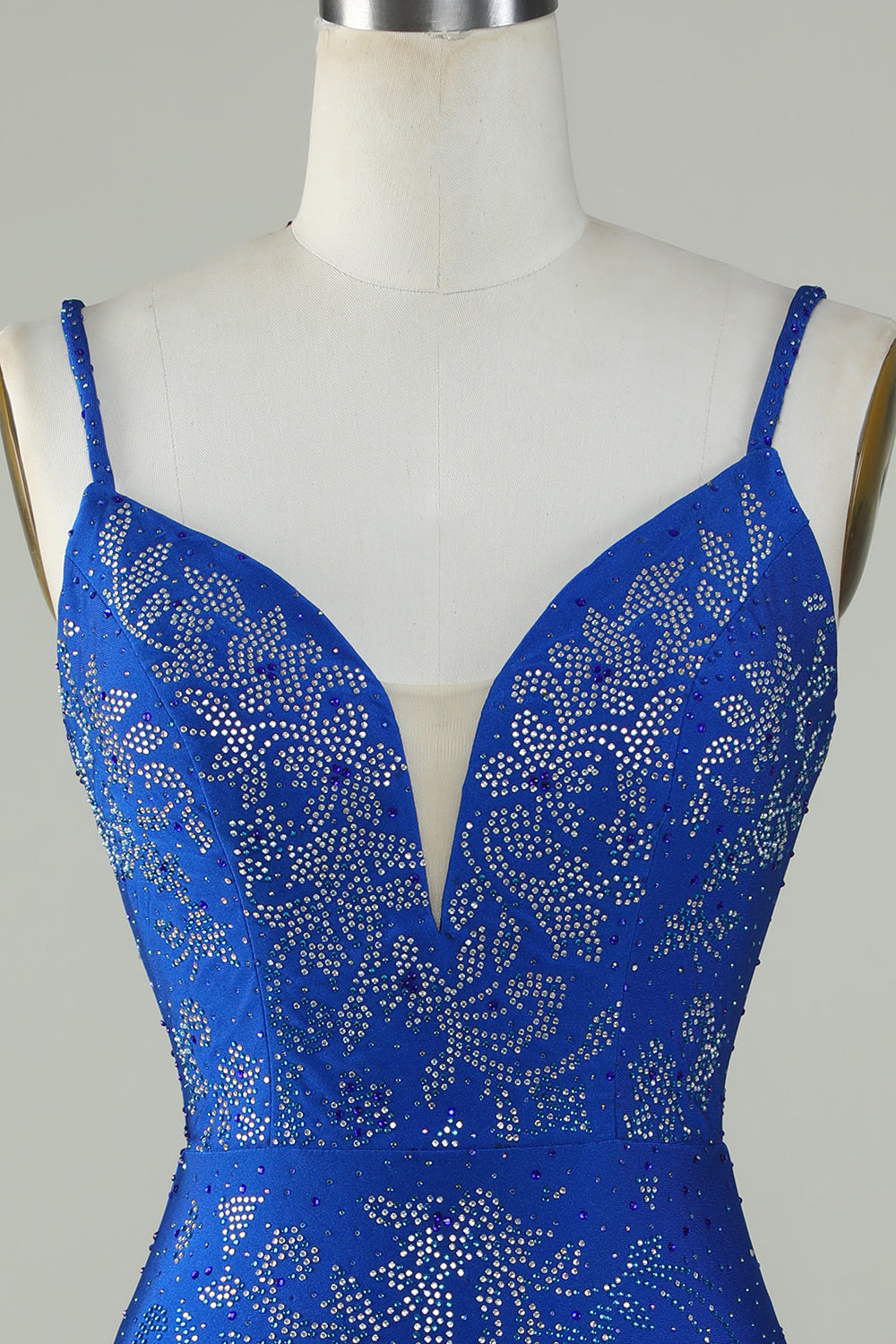 Royal Blue Beaded Spaghetti Straps Tight Homecoming Dress Sexy