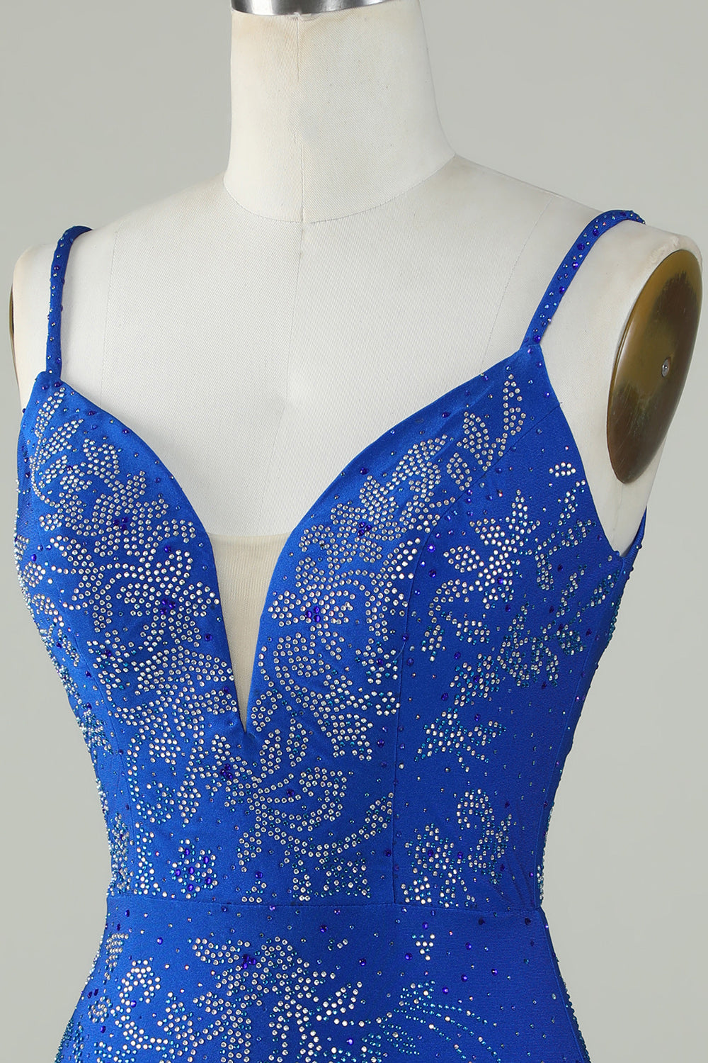 Royal Blue Beaded Spaghetti Straps Tight Homecoming Dress Sexy