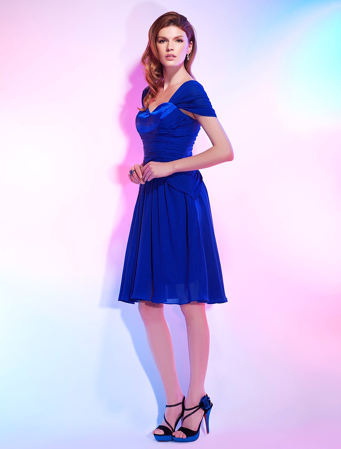 A-Line Cute Dress Homecoming Knee Length Short Sleeve Sweetheart Chiffon