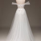 White A Line Long Corset Prom Dress With Appliques Off Shoulder