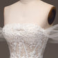 White A Line Long Corset Prom Dress With Appliques Off Shoulder