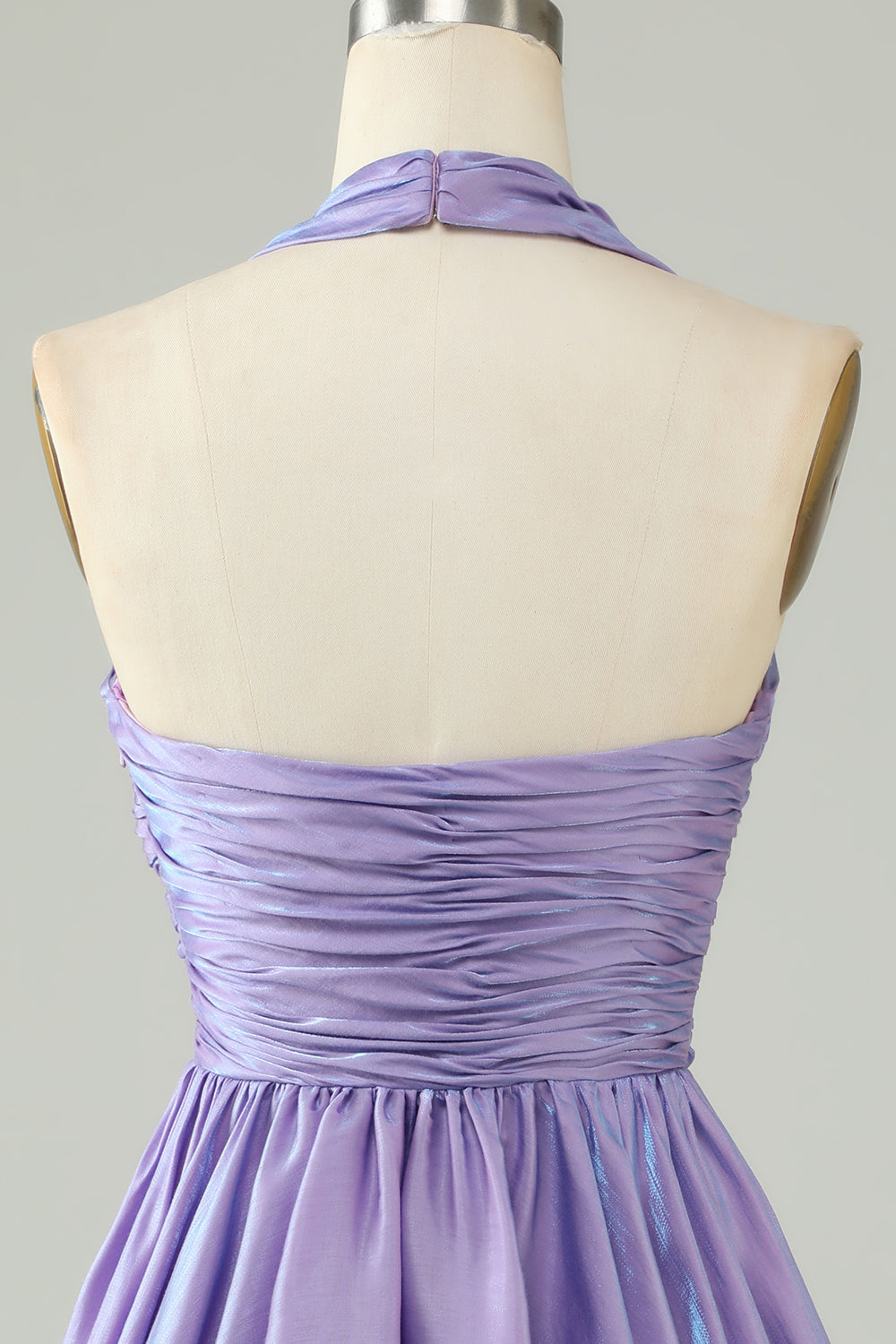 Purple A-Line Satin Halter Homecoming Dress With Pleated Short