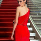 Mermaid / Trumpet Elegant Formal Evening Black Tie Gala Dress One Shoulder Sleeveless Court Train Chiffon