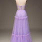 Sparkly Purple A Line Long Corset Sequined Prom Dress Off Shoulder