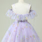 Off The Shoulder Lavender Embroidery Homecoming Dress With Ruffles Short