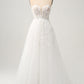 Princess White A-Line Off The Shoulder Corset Wedding Dress with Appliques Lace Sexy
