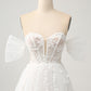 Princess White A-Line Off The Shoulder Corset Wedding Dress with Appliques Lace Sexy