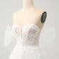 Princess White A-Line Off The Shoulder Corset Wedding Dress with Appliques Lace Sexy