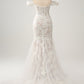 White Mermaid Off The Shoulder Corset Sequin Wedding Dress with Appliques Lace Long