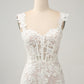 White Mermaid Off The Shoulder Corset Sequin Wedding Dress with Appliques Lace Long