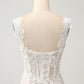 White Mermaid Off The Shoulder Corset Sequin Wedding Dress with Appliques Lace Long