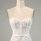 A-Line Sweetheart Corset Long White Wedding Dress with Appliques Lace Off Shoulder
