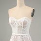 A-Line Sweetheart Corset Long White Wedding Dress with Appliques Lace Off Shoulder