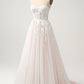 White A-Line Sweetheart Sparkly Sequin Corset Wedding Dress with Appliques Lace Off Shoulder