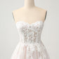 White A-Line Sweetheart Sparkly Sequin Corset Wedding Dress with Appliques Lace Off Shoulder
