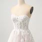 White A-Line Sweetheart Sparkly Sequin Corset Wedding Dress with Appliques Lace Off Shoulder