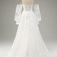 White A Line Off The Shoulder Corset Appliques Lace Wedding Dress with Long Sleeves Sexy