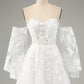 White A Line Off The Shoulder Corset Appliques Lace Wedding Dress with Long Sleeves Sexy