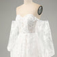 White A Line Off The Shoulder Corset Appliques Lace Wedding Dress with Long Sleeves Sexy