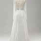 White A Line V Neck Long Sleeves Beach Boho Bridal Dress with Lace Appliqued Sexy