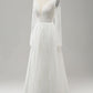 White A Line V Neck Long Sleeves Beach Boho Bridal Dress with Lace Appliqued Sexy