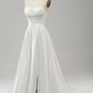 Elegant White A Line Strapless Pleated Sweep Train Corset Wedding Dress With Split Off Shoulder