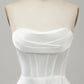 Elegant White A Line Strapless Pleated Sweep Train Corset Wedding Dress With Split Off Shoulder