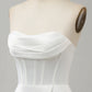 Elegant White A Line Strapless Pleated Sweep Train Corset Wedding Dress With Split Off Shoulder