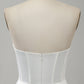 Elegant White A Line Strapless Pleated Sweep Train Corset Wedding Dress With Split Off Shoulder