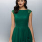 A-Line Floral Dress Wedding Guest Floor Length Short Sleeve Boat Neck Tulle Evening Dresses