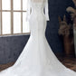 White Beaded Embroidered Round Neck Long Sleeve Wedding Dress Beautiful