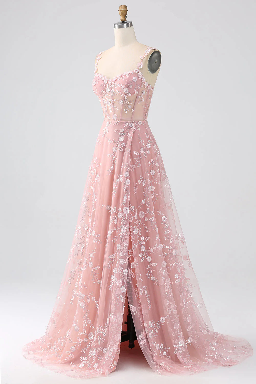 A-Line Corset Prom Dress With Beautiful Flower