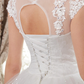 Ball Gown Wedding Dresses Jewel Neck Floor Length Lace Over Tulle Cap Sleeve Romantic Illusion Detail with Beading