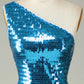 Glitter Royal Blue Sheath One Shoulder Sequins Tight Homecoming Dress Sparkly 