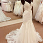 White Lace Straps Backless Trumpet Long Wedding Dress Sexy
