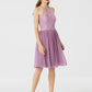 A-Line / Princess Halter Neck Knee Length Chiffon / Corded Lace Bridesmaid Dress with Sash