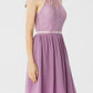 A-Line / Princess Halter Neck Knee Length Chiffon / Corded Lace Bridesmaid Dress with Sash