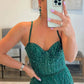 Dark Green Spaghetti Straps Asymmetrical Prom Dress Sexy Evening Dresses