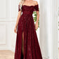 Glitter Dark Green Sheath Long Sequined Prom Dress With Slit Sparkly Evening Dresses