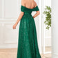 Glitter Dark Green Sheath Long Sequined Prom Dress With Slit Sparkly Evening Dresses