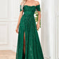 Glitter Dark Green Sheath Long Sequined Prom Dress With Slit Sparkly Evening Dresses