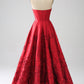 Elegant Princess A-Line Strapless Red Long Prom Dress with 3D Flowers Off Shoulder