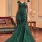 Glitter Dark Green Mermaid Long Appliqued Prom Dress Sparkly Evening Dresses