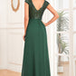 Dark Green A Line Tulle Long Prom Dress With Appliques Sparkly Evening Dresses