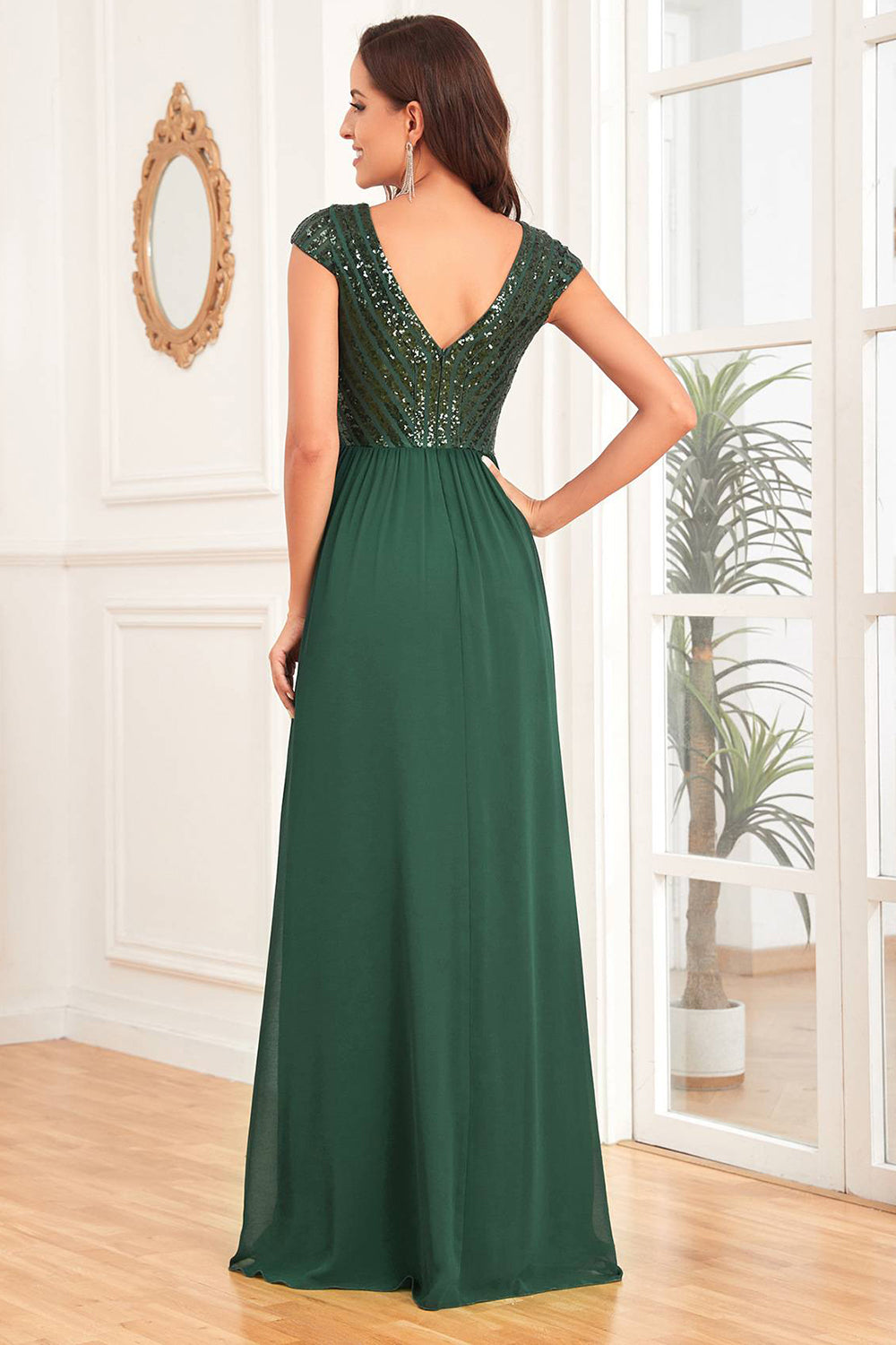 Dark Green A Line Tulle Long Prom Dress With Appliques Sparkly Evening Dresses